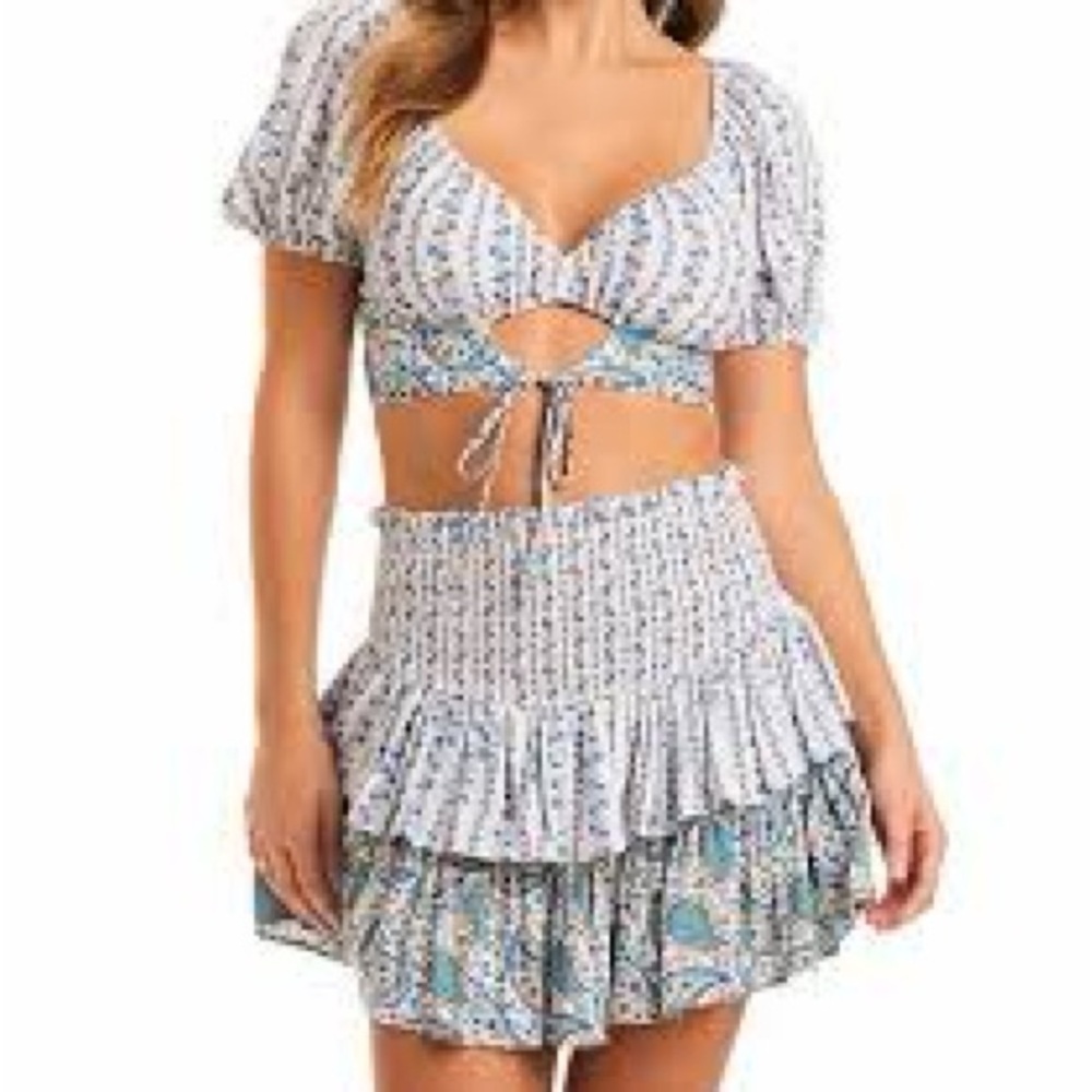 Jessica Simpson Blue Floral Boho Cottagecore Two Piece Set Size M
